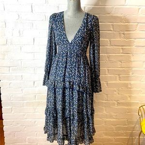 Shareen Collection Bohemian Blue Floral Maxi Dress Womens Size 6